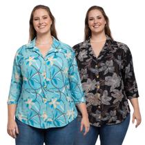 Kit 2 Camisa Manga 3/4 Feminina Senhoras Malha Fria