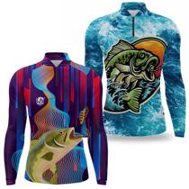 Kit 2 Camisa Pesca Masculina Camiseta Blusa de Pescaria com Protecao UV 50 Secagem Rapida - Efect