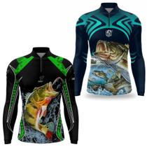 Kit 2 Camisa Pesca Masculina Camiseta Pescaria Blue Fish e River Manga Longa Proteção Solar UV50