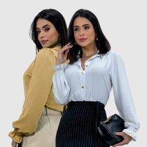 Kit 2 camisa social feminina manga lastex
