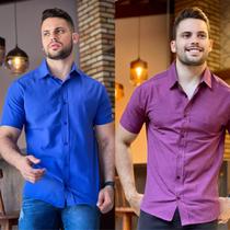 Kit 2 Camisa Social Masculina Manga Curta De Botão Slim Linha Premium Casual Lisa Não Amassa Envio Imediato Moda Premium