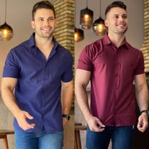 Kit 2 Camisa Social Masculina Manga Curta De Botão Slim Linha Premium Casual Lisa Não Amassa Envio Imediato Moda Premium