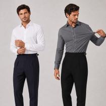 Kit 2 Camisa Social Masculina Manga Longa Slim Tecnologica Não Amassa e Estica Elegante Para Trabalh