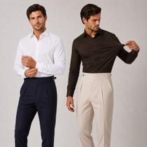 Kit 2 Camisa Social Masculina Manga Longa Slim Tecnologica Não Amassa e Estica Elegante Para Trabalh
