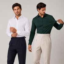 Kit 2 Camisa Social Masculina Manga Longa Slim Tecnologica Não Amassa e Estica Elegante Para Trabalh