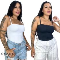 Kit 2 Camisa t-shirt Lisa Camisete Alcinha Fina Slim Cropie