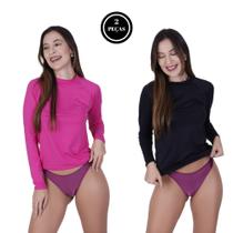 Kit 2 Camisa Térmica Segunda Pele Blusa Proteção Solar UV 50+ Academia Feminina