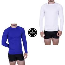 Kit 2 Camisa Térmica Segunda Pele Proteção Solar UV 50+ Masculina - c2 BLUSA UV AZUL ROYAL BRANCO