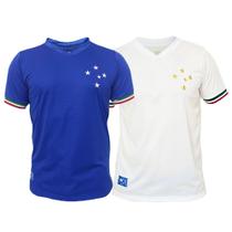 Kit 2 Camisas Cruzeiro Retrô Edição Especial Palestra Itália Azul + Branco - Masculino