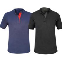 Kit 2 Camisas Gola Padre Masculina Slim 100% Algodão Lisa