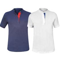 Kit 2 Camisas Gola Padre Masculina Slim 100% Algodão Lisa - MT Clothing