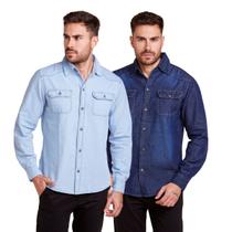 Kit 2 Camisas Jeans Social Masculina Manga Longa