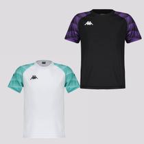 Kit 2 Camisas Kappa Raglany Juvenil Preta e Branca