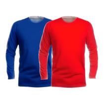 Kit 2 Camisas Masculina Basica Manga Longa 100% Malha Algodâo Com Elastano Sem Estampa Lisa Uniforme