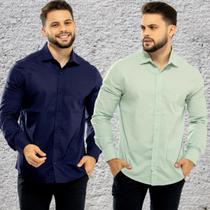 Kit 2 Camisas Masculina Linho Social Gola Colarinho Italiano Manga Longa Não Amassa Lisa Casual Linha Premium