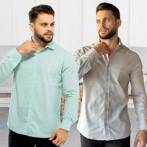 Kit 2 Camisas Masculina Linho Social Gola Colarinho Italiano Manga Longa Não Amassa Lisa Casual Linha Premium