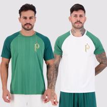 Kit 2 Camisas Palmeiras Palestra Raglan Verde e Branca Kit 2 Camisas Palmeiras Palestra Raglan Verde e Branca