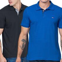 Kit 2 Camisas Polo França Industrie Básica Estilo Piquet Premium Preto e Royal P