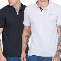 Kit 2 Camisas Polo França Industrie Básica Estilo Piquet Premium Tamanho P Preto e Branco