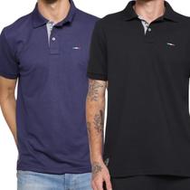 Kit 2 Camisas Polo Itália Industrie Básica Estilo Piquet Premium Azul Marinho e Preto Tamanho P