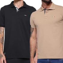 Kit 2 Camisas Polo Itália Industrie Básica Estilo Piquet Premium Preto e Bege P
