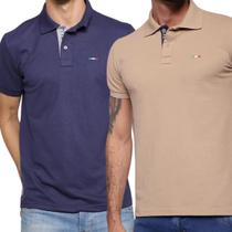 Kit 2 Camisas Polo Itália Industrie Básica Estilo Piquet Premium Tamanho P Azul Marinho e Bege