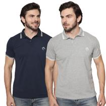 Kit 2 Camisas Polo Piquet Polo Attack - Azul Marinho e Cinza Claro