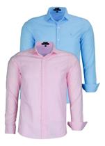 Kit 2 Camisas Sociais Manga Longa Amil Tipo Linho 1729