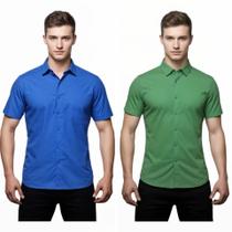 Kit 2 Camisas Sociais Microleve Manga Curta cor:Azul Royal,Verde BandeiraTamanho:2