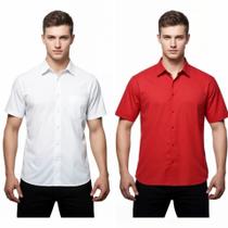 Kit 2 Camisas Sociais Microleve Manga Curta cor:Branco,VermelhoTamanho:7