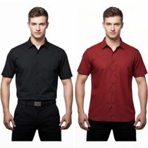 Kit 2 Camisas Sociais Microleve Manga Curta cor:Preto,Vermelho EscuroTamanho:6