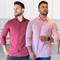 Kit 2 Camisas Social Masculina Slim Manga Longa Luxo Premium Moda Estilosa Tradicional Coloridas Algodão e Poliester