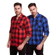 Kit 2 Camisas Xadrez Masculino Flanelado Manga Longa Kit 2 Camisas Xadrez Masculino Flanelado Manga Longa