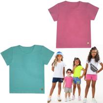 Kit 2 Camiseta Blusinha Babylook T-shirt Básica Menina Algodão + Cotton Manga Curta Infantil Juvenil Lisa Roupa Verão Feminina Criança Tamanho 04-14