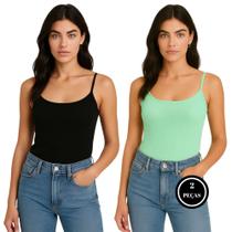 Kit 2 Camiseta Canelada Blusa Alcinha Regata - c8 KIT 2 KISSILA PRETO VERDE
