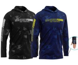 Kit 2 Camiseta Com Capuz e Dedeira Proteção Solar Uv50+ Mar Negro P/ Pesca, Trilha, Ciclismo