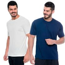 Kit 2 Camiseta DryFit Masculina de Academia Modelagem SlimFit Para Esportes e Corrida 100%Poliester Azul Marinho e Branca