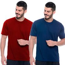 Kit 2 Camiseta DryFit Masculina de Academia Modelagem SlimFit Para Esportes e Corrida 100%Poliester Azul Marinho e Vinho
