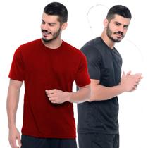 Kit 2 Camiseta DryFit Masculina de Academia Modelagem SlimFit Para Esportes e Corrida 100%Poliester Preta e Vinho