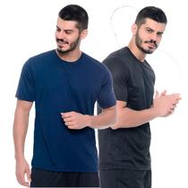 Kit 2 Camiseta DryFit Modelagem SlimFit Para Esportes e Corrida Masculina de Academia 100%Poliester Preta e Azul Marinho