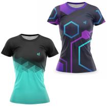 Kit 2 Camiseta Feminina Academia Fitness Camisa Caminhada Treino Musculação Corrida