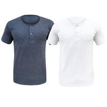 Kit 2 Camiseta Henley Masculina Camisa Botões Gola Portuguesa Premium Gola Padre Slim