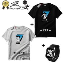 kit 2 Camiseta Infantil CR7 Cristiano Ronaldo + Relogio Smartwatch Infantil 100% Algodão Camisa Robo