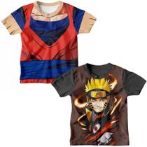 Kit 2 Camiseta Infantil Goku e Shippuden Anime Dragon Ball Naruto Manga Curta