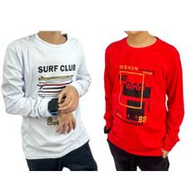 Kit 2 Camiseta Manga Longa Infantil Juvenil Menino Algodão Inverno 10 ao 16 anos