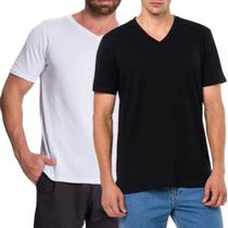 Kit 2 Camiseta Masculina Gola V Algodão Egípcio Branca e Preta