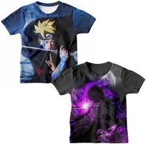 Kit 2 Camiseta Naruto Infantil Menino Sasuke e Boruto Desenho Anime