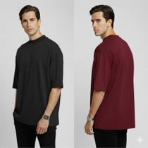 Kit 2 Camiseta Oversized Camisa Masculina Gola Alta Lisa Basic Streetwear Trap Hip Hop