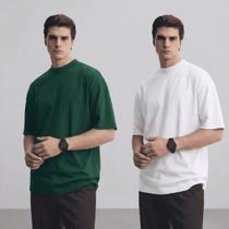 Kit 2 Camiseta Oversized Camisa Masculina Gola Alta Lisa Basic Streetwear Trap Hip Hop