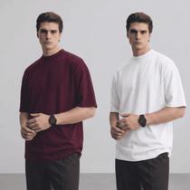 Kit 2 Camiseta Oversized Camisa Masculina Gola Alta Lisa Basic Streetwear Trap Hip Hop